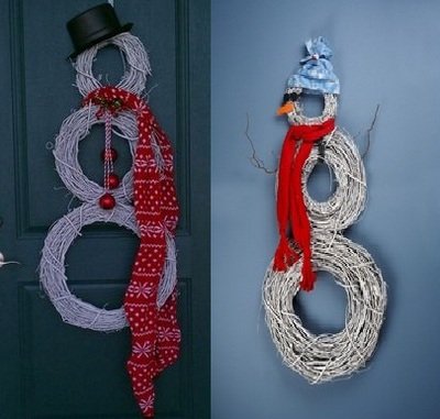 Bonhomme de neige fait de brindilles